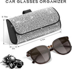 Sunglasses Holder for Car Sun Visor, Bling Leather Eyeglasses Visor Storage Case with Hidden Magnetic Closure, Sparkling Auto Visors Protective Organizer Storage Box (White)