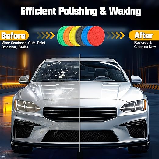 6 Pcs 7.5 Inch Buffing Pads, Polishing Pad for 7 Inch 180mm Backing Plate Compound Buffing Sponge Pads Cutting Polishing Pad Kit for Car Buffer Boat Polisher Compounding, Polishing & Waxing