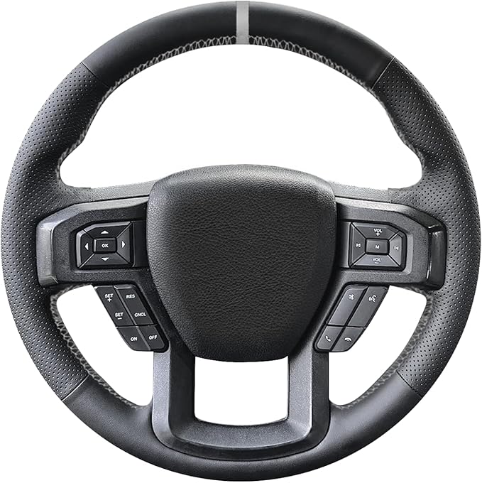 Belinous Leather Steering Wheel Cover Lace Up, Hand-Stitch on Wrap, Steering Wrap Compatible with Ford F-150 F250 King Ranch/Lariat/XL/XLT/Limited/Platinum/Police Responder 2015-2020 (Gray)