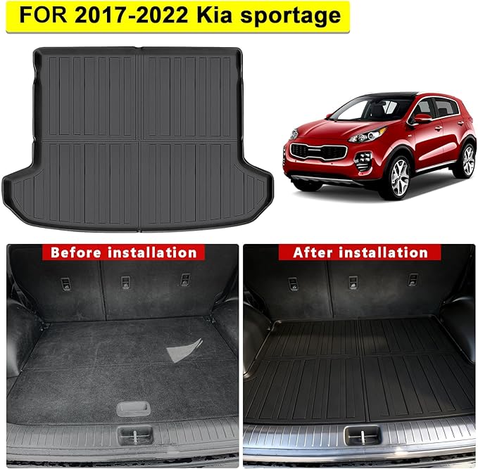 Floor Mats & Trunk Mats for 2017-2022 Kia Sportage (Gas ONLY), TPE All Weather Protection 2 Rows Car Floor Liners Accessories (Cargo Tray in Upper Deck Position)