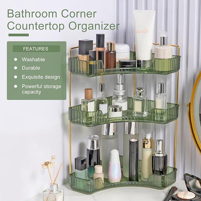 INVSSENE Corner Bathroom Countertop Organizer, Vanity Trays for Bathroom Counter, Makeup Organizer, Perfume Tray, Kitchen Spi