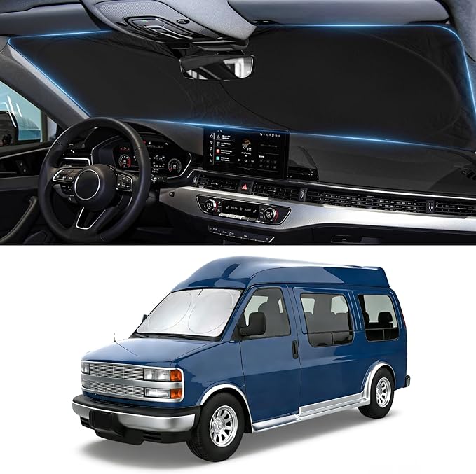 for Chevrolet Express Windshield Sun Shade Sunshade Fits 1996-2024 2025 2026 Chevy Express Cargo Van 1500, 3500, 4500, LS, LT Accessories Windshield Cover Window Shield Protector Sun Visor