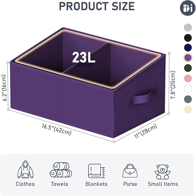 DIMJ Large Closet Shelf Organizer Bins 6 Packs with Handles and Divider, Fabric Trapezoid Storage Baskets, Foldable Clothes C