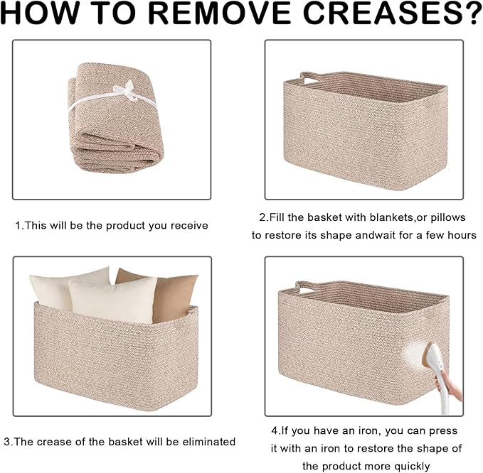 96L Large Blanket Basket,24"x16"x15"Rectangle Storage Bin with Handles,Woven Rope Laundry Basket for Toys, Clothes,Magazines,