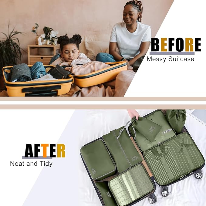 Packing Cubes for Travel - 8 Set Luggage Organizer Bags for Family, Mesh Breathable Packing Cubes for Suitcases Durable Trave