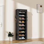 LANTEFUL Narrow Shoe Rack with Cover 10 Tier Tall Shoe Rack Organizer Large Capacity Shoe Shelf Storage 18-22 Pairs Space Sav