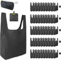 BeeGreen Black Reusable Grocery Bags Wholesale Dark Reusable Kitchen Bags Bulk Foldable-Machine Washable with Zipper Storage Pouch 50 Packs