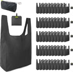 BeeGreen Black Reusable Grocery Bags Wholesale Dark Reusable Kitchen Bags Bulk Foldable-Machine Washable with Zipper Storage Pouch 50 Packs
