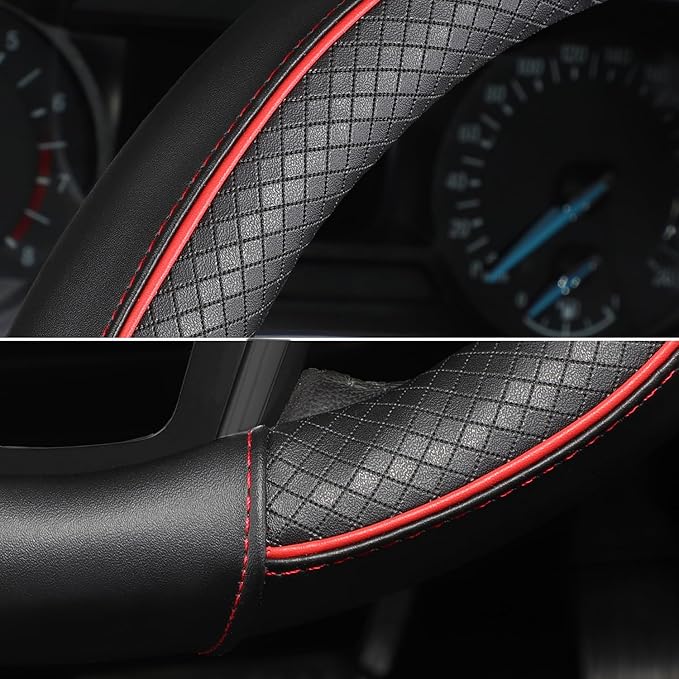 SEG Direct Steering Wheel Cover 14.5-15 inch (37-39 cm) Medium Size, Microfiber Leather, Non-Slip Comfortable Grip, Fits Cars