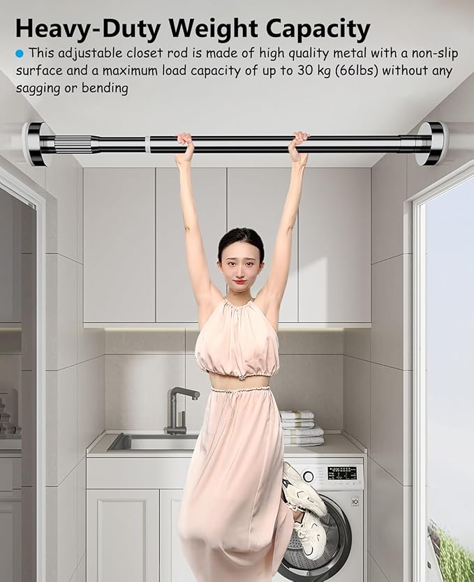 Adjustable Telescopic Closet Rod, No Drill Pressure Mount Hanging Bar, Space-Saving Extendable Rail for Clothes Storage (Gray