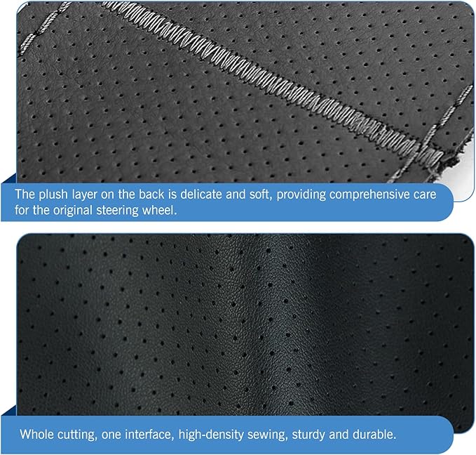 Car Steering Wheel Cover, DIY Hand-sewn Genuine Anti-slip Protector with Needle and Thread, Breathable Perforated Comfortable