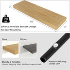 Floating Shelves for Wall, 40" W x 12" D x 2" H, 1 Pack of Long Wall Mounted Engineered Wood Shelves with Invisible Brackets 