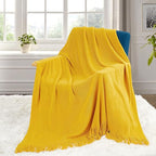 Homiest Decorative Knitted Throw Blanket with Fringe Soft & Cozy Tassel Blanket for Couch Sofa Bed (Mustard Yellow, 50x60)