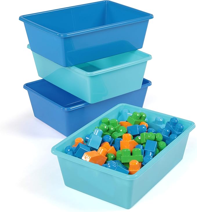Humble Crew Toy Storage Bins for Kids, Set of 4, Navy/Teal, Large - Sturdy, Colorful Plastic Storage Bins for Classroom, Play