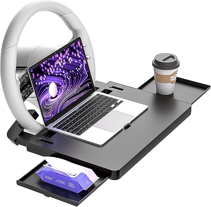 Wide Large Car Steering Wheel Tray, Car Mobile Desk, Cup Holder Tray, Laptop Table Tray, Made of eco-Friendly ABS, for Eat,Lunch,Working,Relaxing in Mid-Size Full-Size Sedan/SUV Pickup Truck