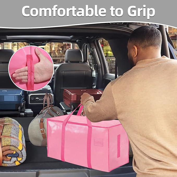 12 Pack-Extra Large Heavy Duty Moving Bags - Waterproof Storage Totes with Handles & Zippers, Foldable for College Dorm, Stor