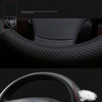 SHIAWASENA Car Steering Wheel Cover, Leather, Universal 15 Inch Fit, Anti-Slip & Odor-Free (Black)