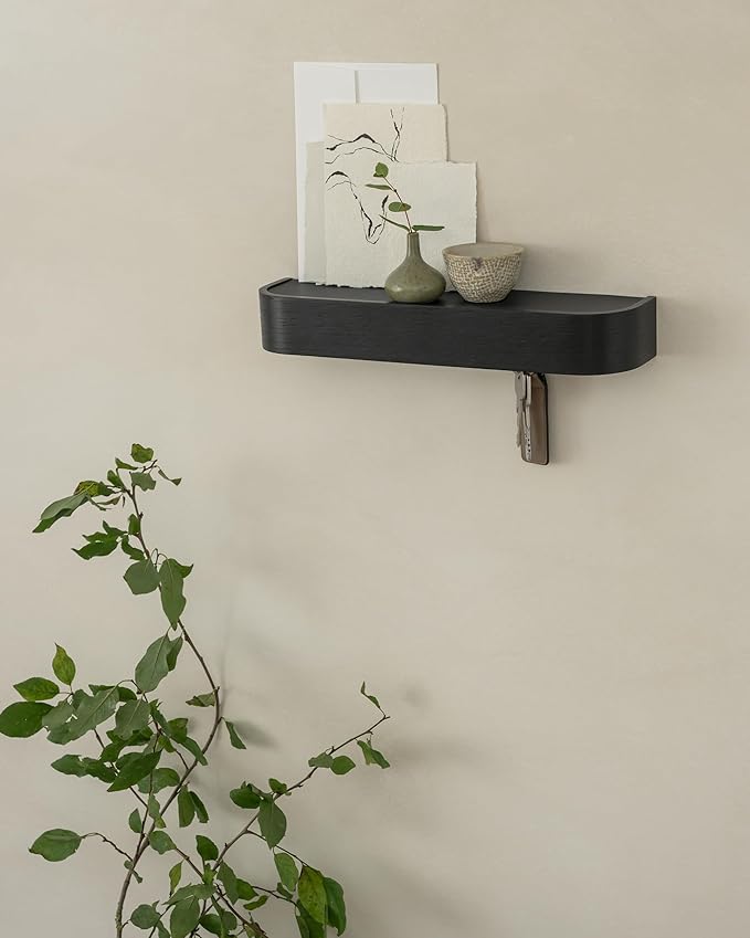 Kazai. Key Holder 'Toke' | Minimalist Key Hook Design from Berlin | Modern Key Holder Wall Mount with Wooden Shelf | Key Rack