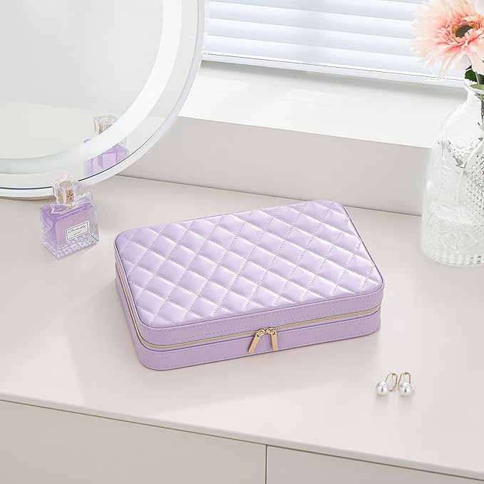 Lolalet Travel Jewelry Case for Women Girls, Travel Jewelry Organizer Box with Mirror & Clear Storage Bag, Small Portable Ear
