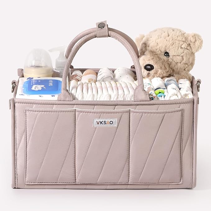 Diaper Caddy Organizer – Portable Storage Basket with Shoulder Strap & Stroller Hooks, Splashproof Quilted Nursery & Car Tote