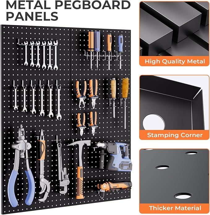 INCLY 90PCS Pegboard Wall Organizer, 6 Pack Metal Peg Board Panels with 1/4" Pegboard Hooks Accessories Kit, Black Peg Board 