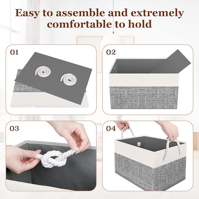 StorageTastic Storage Bin,Collapsible Storage Basket For Organizing,Large Storage Boxes With Rope Handles,Storage Containers,