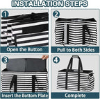 Standing Extra Large Utility Tote Bag with Hard Bottom & Hard Sides, Heavy Duty Reusable Grocery Bags with Handles & 3 Pockets for Shopping, Picnics, Camping, Laundry, Car, Beach Tote Bag
