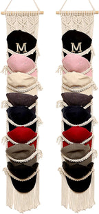 jontell Boho Ball Cap Hanger-2 Pack-Boho Macrame Cap Holder Wall Hat Organizer for Baseball Cap Holder Over Door, Hat Rack fo