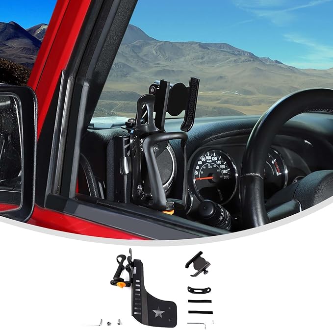 Linskip Door Cup Holder Expander Compatible with Jeep Wrangler JK JKU 2011-2017, 2 in 1 Multi-Function Cell Phone Mount for Jeep Wrangler JK Accessories(Black)