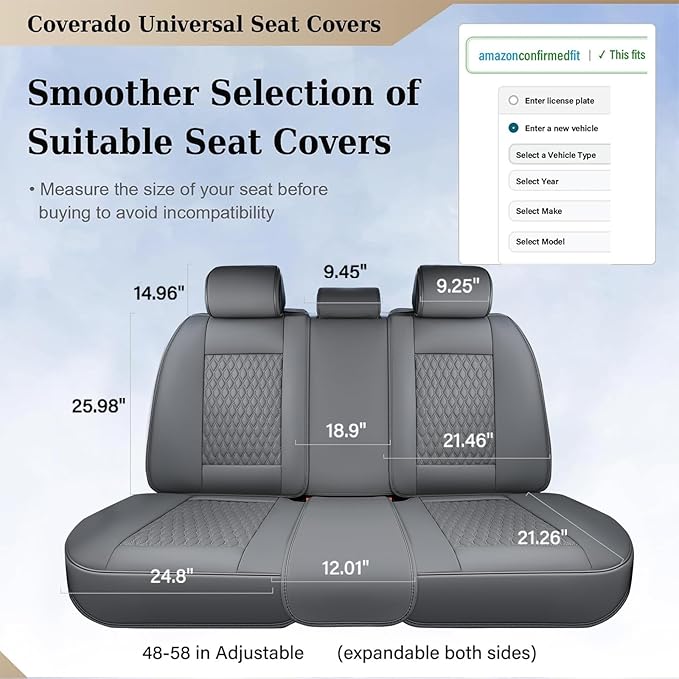 Coverado Rear Seat Covers, Leather Back Seat Cover for Car, Universal Waterproof Automotive Seat Cushion Protector for Most C