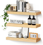 Floating Wall Shelves 24x6.8x1.7 Inch – Solid Wood Rustic Shelves in Natural Wood Finish – Wall Mounted Display Shelf for Bat