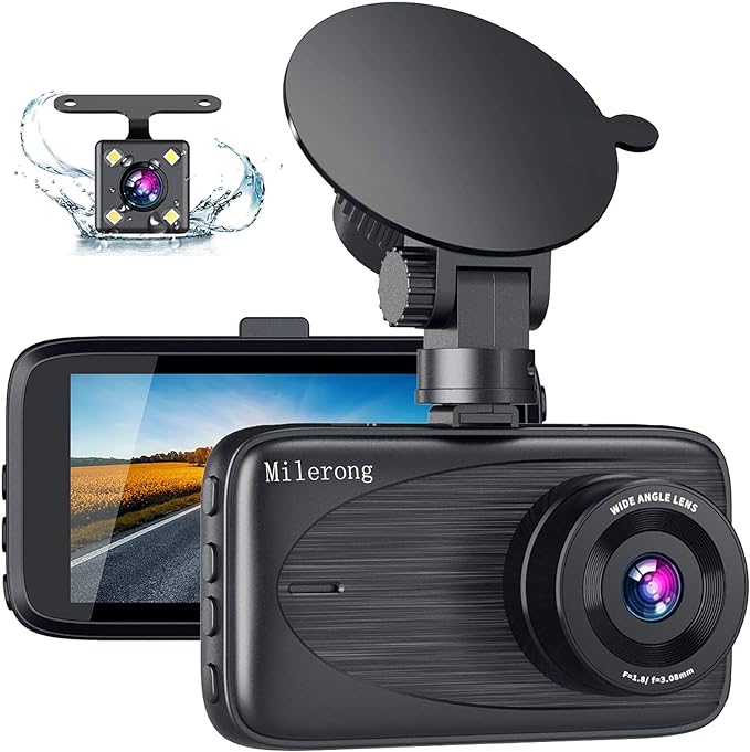 Milerong Dash Cam Front and Rear with Night Vision, Mini 1080P FHD Dash Camera for Cars, G-Sensor, Loop Recording, Parking Mo