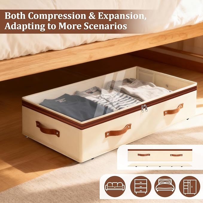 Dolicer 4 Pack Under Bed Storage with Wheels, 6in-10in Height Adjustable Underbed Storage Containers, 92L XXXL Under Bed Draw