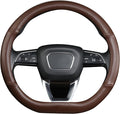 Cxtiy D Shaped Steering Wheel Cover, Genuine Leather Flat Bottom Stearing Wheel Cover Luxury Car Accessories 14 1/2-15 inch (Brown)