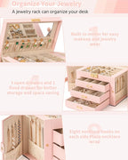 AKOZLIN Large 4-Tier Jewelry Box Leather Jewelry Storage Organizer with 3 Drawers Lockable for Women Girls Ring Necklace Earr