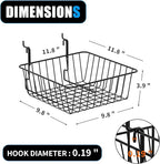 11.8" L x 11.8" D x 3.9"H - 6 pcs Black Wire Baskets for GridWall and SlatWall - Merchandiser Baskets,Grid wall Shelves Hangi