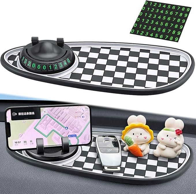 Multifunction Car Anti-Slip Mat, Car Anti Slip Mat Phone Holder, 3-in-1 Rotating Dashboard Mat: Phone Holder + Temporary Park