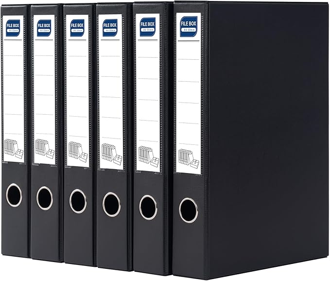Storage File Boxes A4, 6 Pack Foldable File Box with Clip, 50mm Spine, Plastic Archives Cases with Magnetic Closure, Document