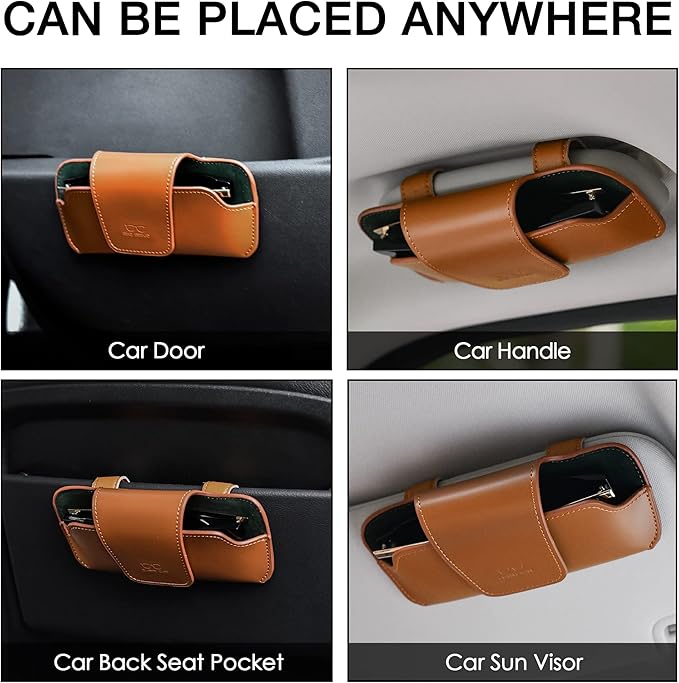Car Sunglasses Holder for Car Visor Vegan Leather Auto Eyeglass Case with Clip Automotive Interior Visor Accessories