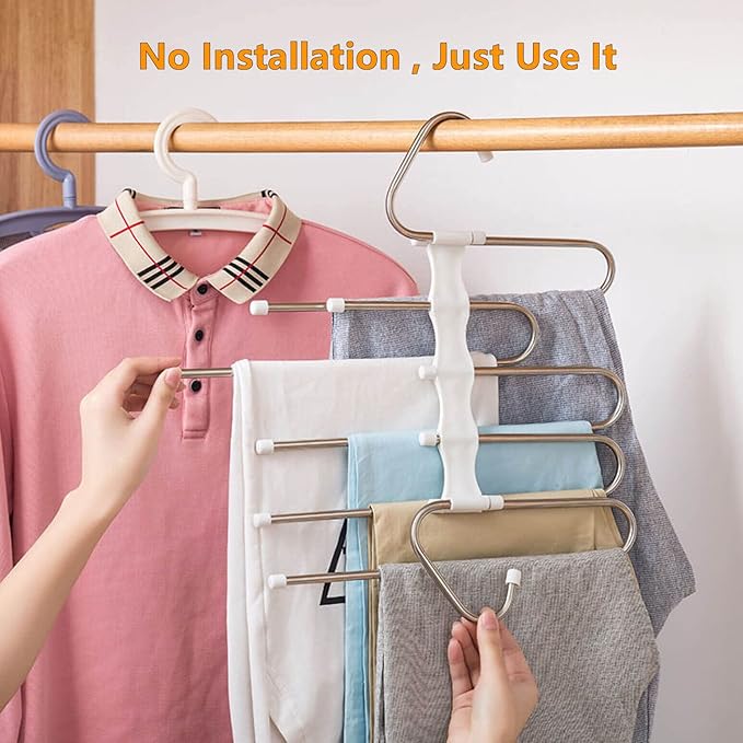 Kalimdor Pants Hangers 2 Pack Space Saving Metal Closet Organizer,Clothes Pants Hangers,Anti-Slip Design,Closet Organizers an