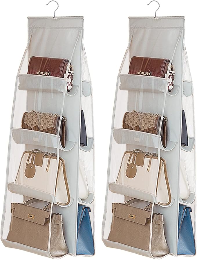 AARAINBOW 2 Packs Hanging Handbag Purse Organizer for Closet, 8 Pockets Space Saving Purse Storage Organizers, Wardrobe Bag O