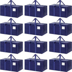 12 Pack Extra Heavy Duty Large Moving Bags with Strong Zipper & Comfortable Handles, Sturdy & Durable Clothes Storage Bags To