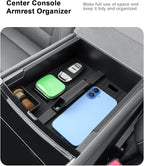 2026 Traverse Center Console Organizer - 2 Pcs Center Console Organizer Tray With Center Handle + Integrated Molding Silicone Cup Holder With Charging Pad For 2024-2026 Chevy Traverse Accessories