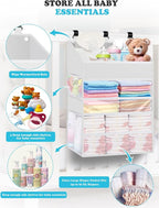 Hanging Diaper Caddy Organizer Crib Organizer–Spacious Baby Girl/Boy Nursery Organizer for Changing Table, Playpen/Wall- Hold