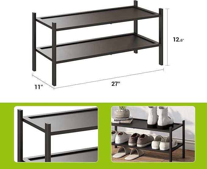 BMOSU 2-Tier Bamboo Shoe Rack Premium Stackable Shoe Shelf Storage Organizer for Hallway Closet Living Room Entryway Organize