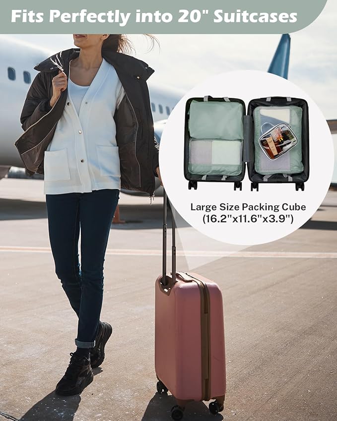 Gonex 8 Set Compression Packing Cubes for Travel Essentials, Expandable Mesh Organizer with Toiletry, Laundry, Shoe, Cable Ba
