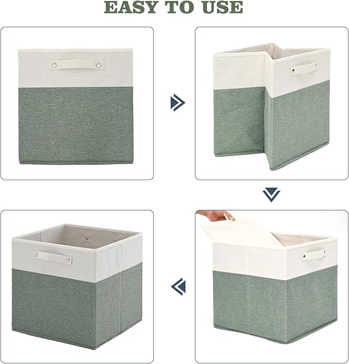 FinishingBo 13 x 13 Inch Fine Linen Storage Bins with Handles，Fabric Cube Boxs，Basket Organizers for Shelves for Home, Closet