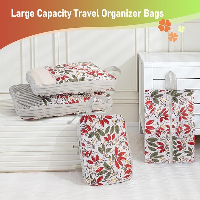 5 Set Compression Packing Cubes, Suitcase Organizer, Lightweight Travel Essentials, Compression Bags For Travel Accessories L