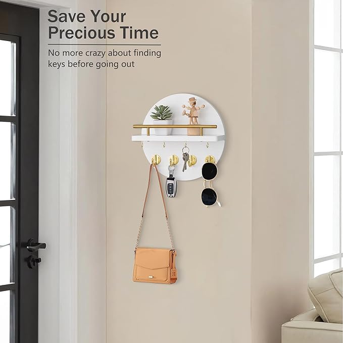 dreampossible Key Holder Wall Mount - 10.2 Inch Decorative Key Rack and Mail Organizer with 8 Key Hooks - Wooden Key Hanger w
