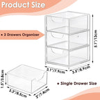 BTSKY 2 Pack Small Acrylic Storage Organizer with Drawers, 3-Layer Clear Desktop Organizer for Office Supplies Mini Storage B